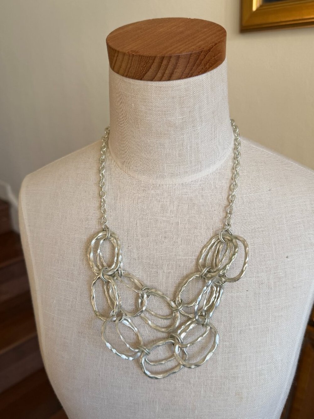 A&A Silver Tone Hammered Ring Statement Necklace